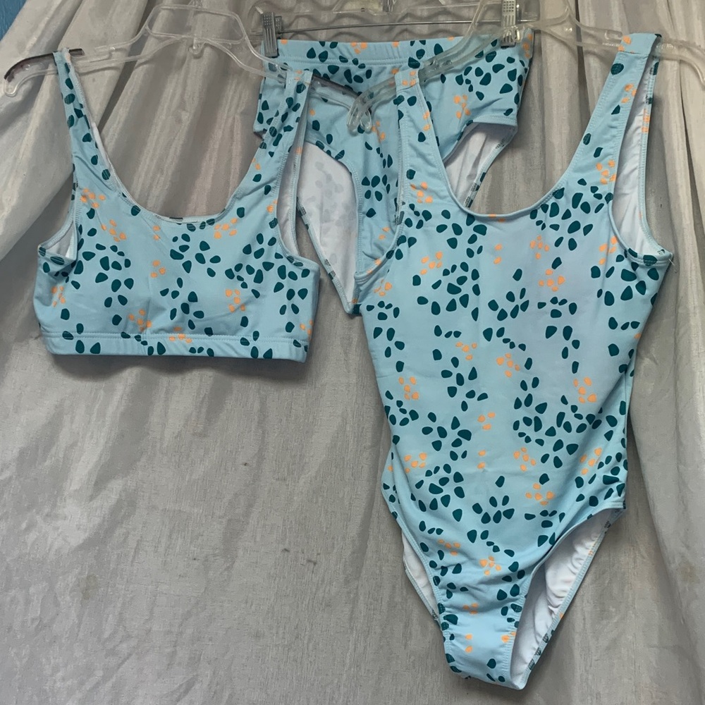 Floral-Print Light Blue One-Piece Swimsuit